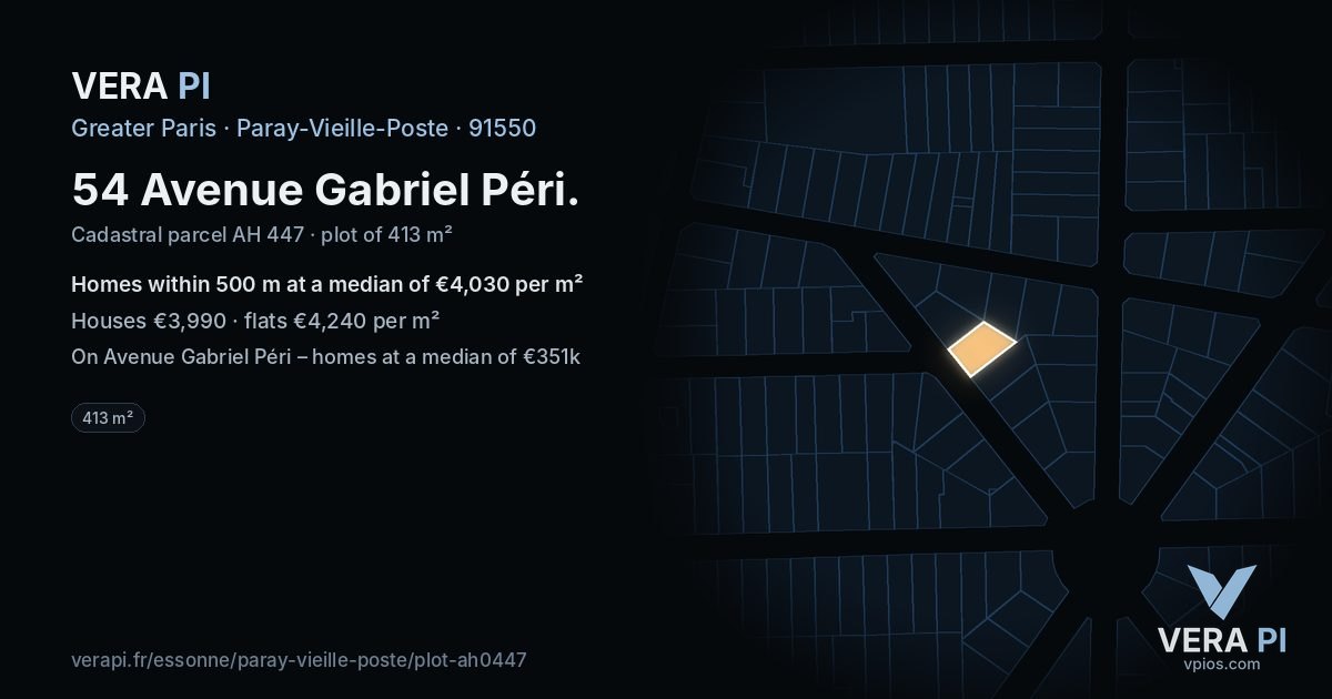 54 Avenue Gabriel Péri, Paray-Vieille-Poste at night – the plot lit, the parcels around coloured by the prices near them
