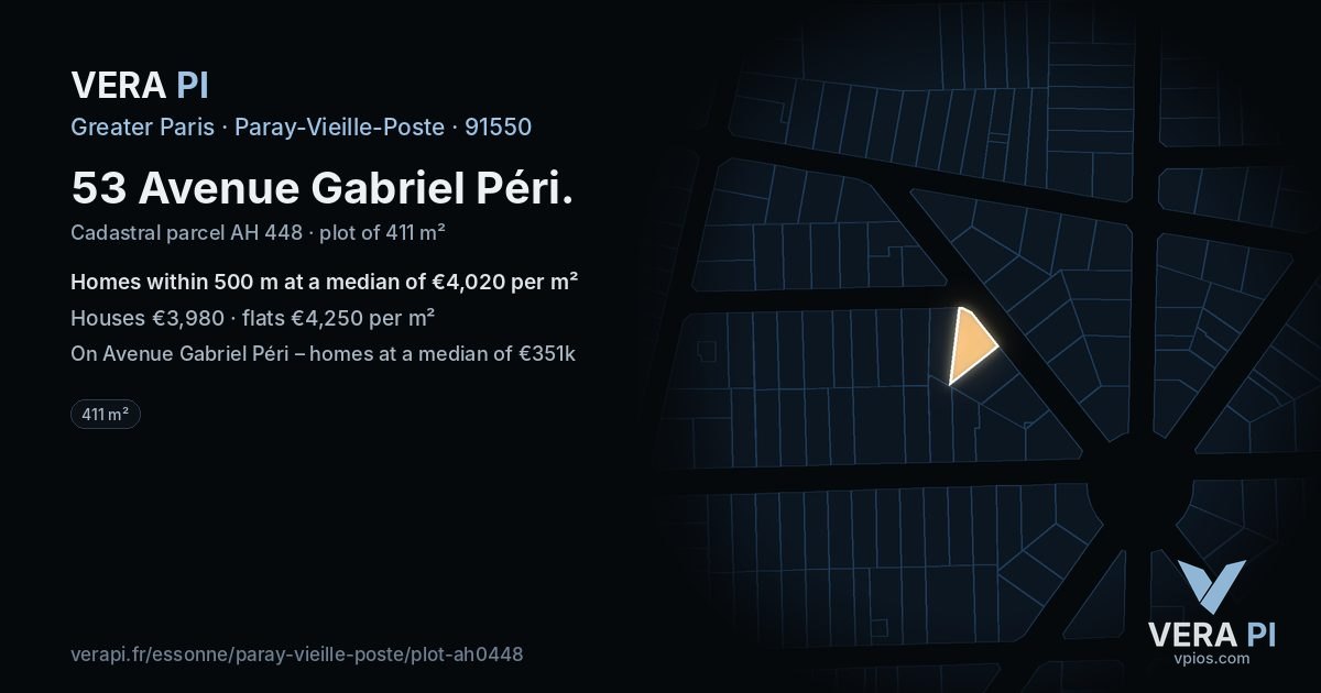 53 Avenue Gabriel Péri, Paray-Vieille-Poste at night – the plot lit, the parcels around coloured by the prices near them