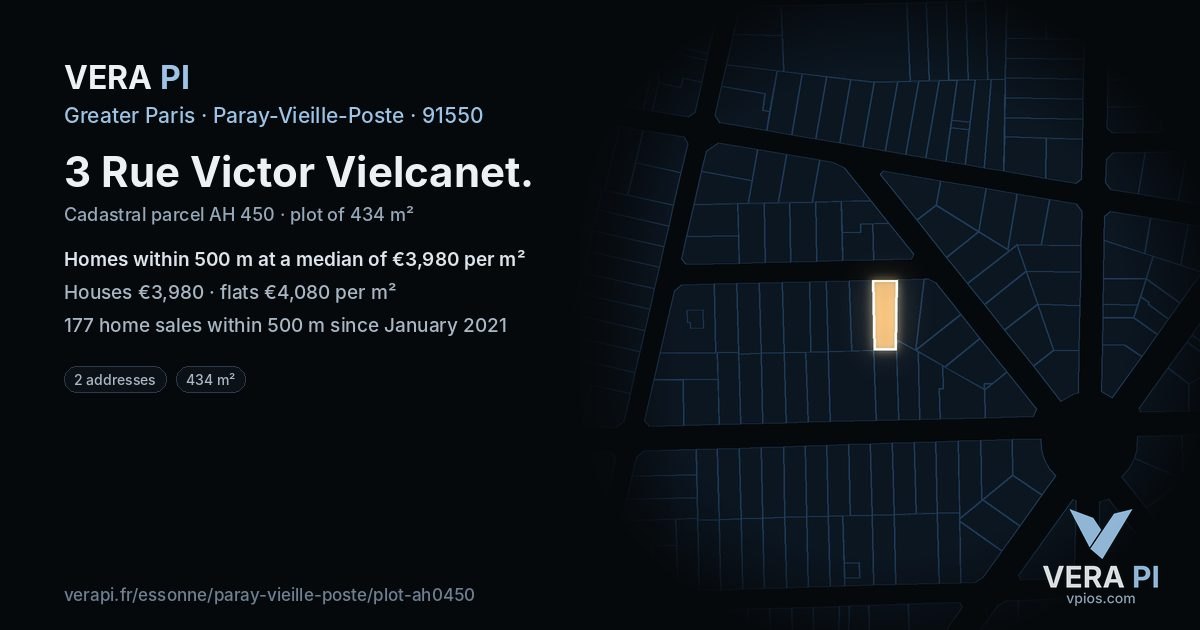 3 Rue Victor Vielcanet, Paray-Vieille-Poste at night – the plot lit, the parcels around coloured by the prices near them