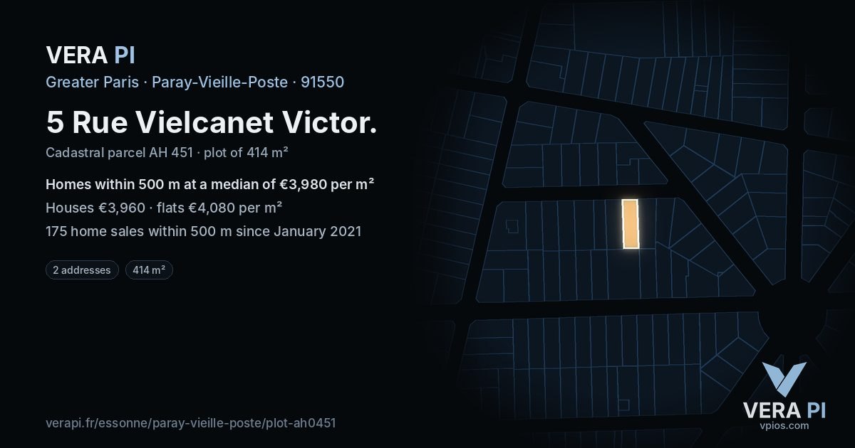 5 Rue Vielcanet Victor, Paray-Vieille-Poste at night – the plot lit, the parcels around coloured by the prices near them