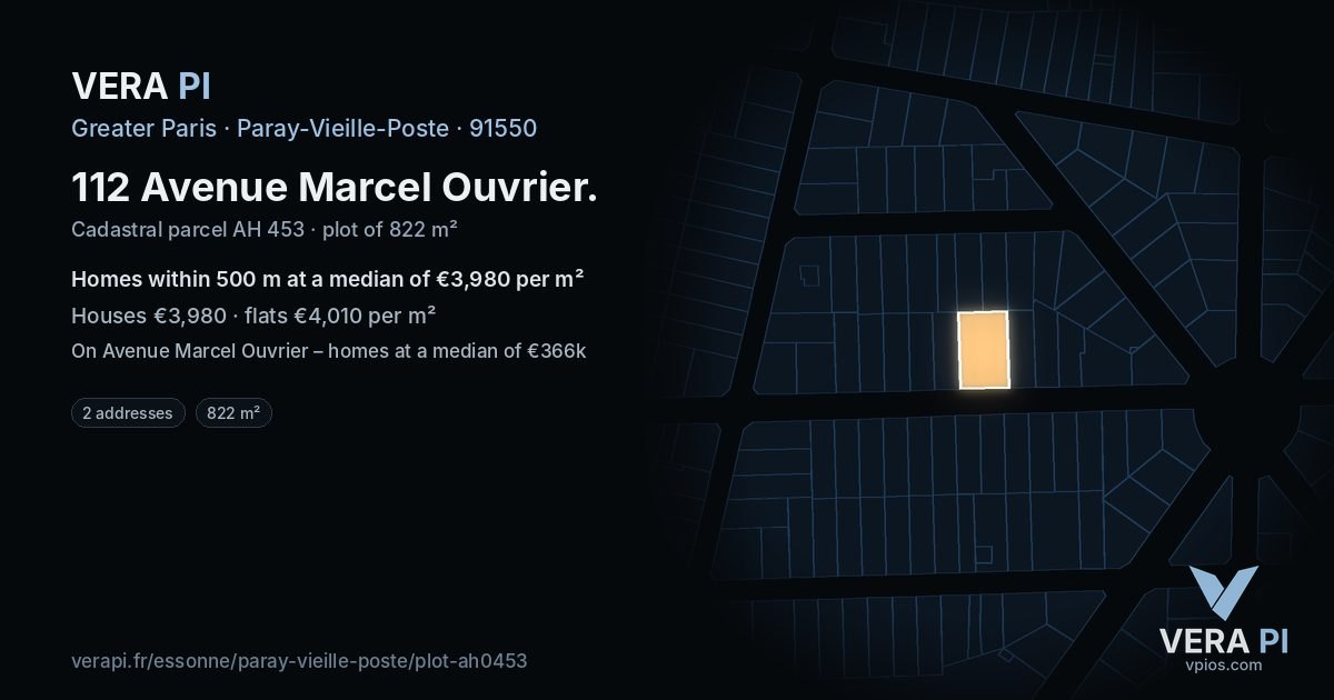 112 Avenue Marcel Ouvrier, Paray-Vieille-Poste at night – the plot lit, the parcels around coloured by the prices near them