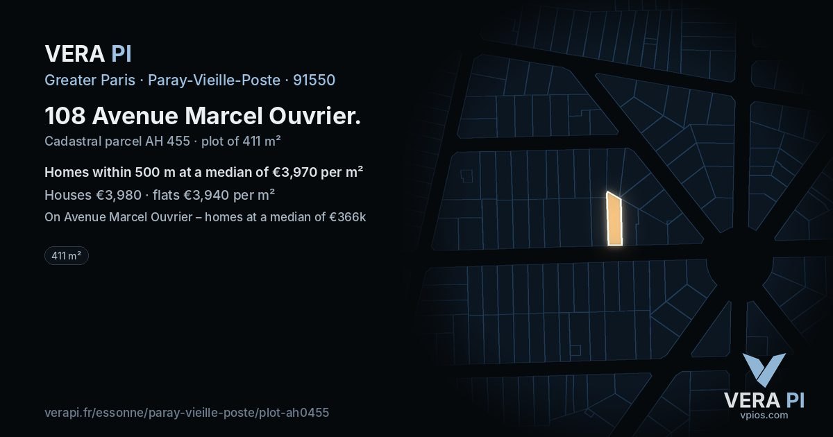 108 Avenue Marcel Ouvrier, Paray-Vieille-Poste at night – the plot lit, the parcels around coloured by the prices near them