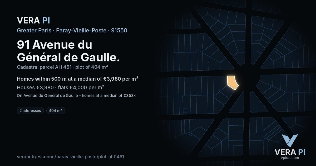 91 Avenue du Général de Gaulle, Paray-Vieille-Poste at night – the plot lit, the parcels around coloured by the prices near them