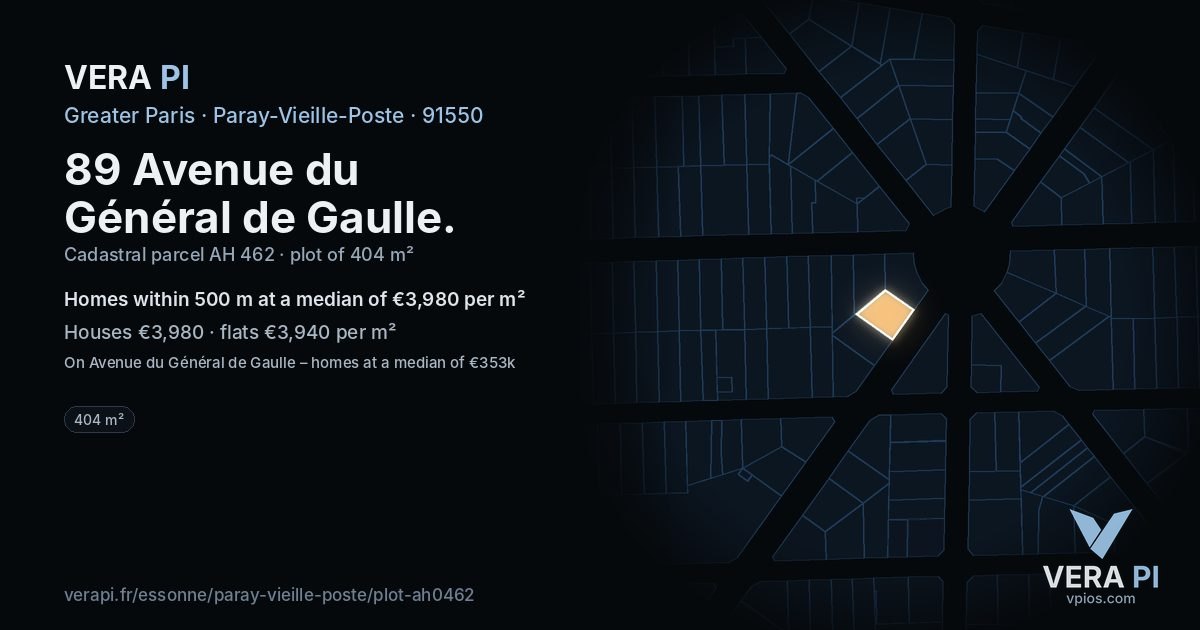 89 Avenue du Général de Gaulle, Paray-Vieille-Poste at night – the plot lit, the parcels around coloured by the prices near them