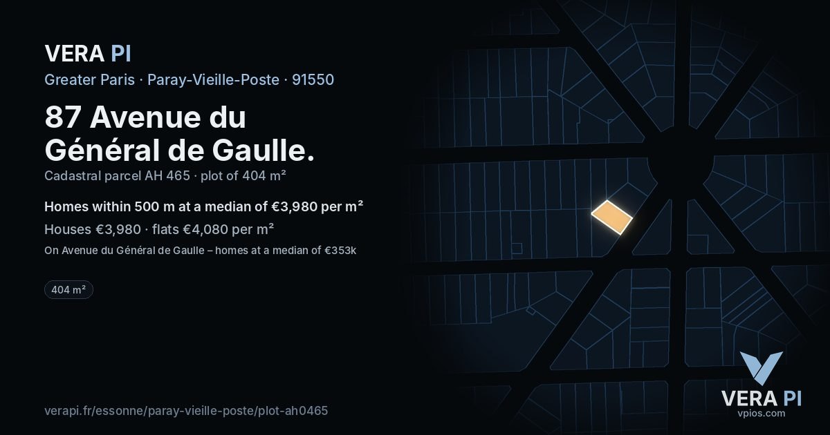 87 Avenue du Général de Gaulle, Paray-Vieille-Poste at night – the plot lit, the parcels around coloured by the prices near them