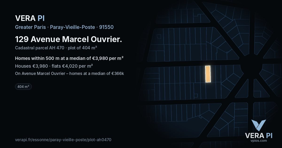 129 Avenue Marcel Ouvrier, Paray-Vieille-Poste at night – the plot lit, the parcels around coloured by the prices near them
