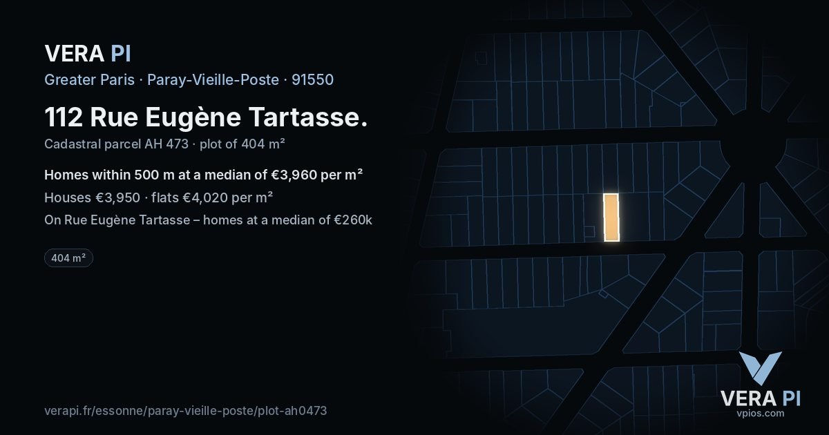 112 Rue Eugène Tartasse, Paray-Vieille-Poste at night – the plot lit, the parcels around coloured by the prices near them