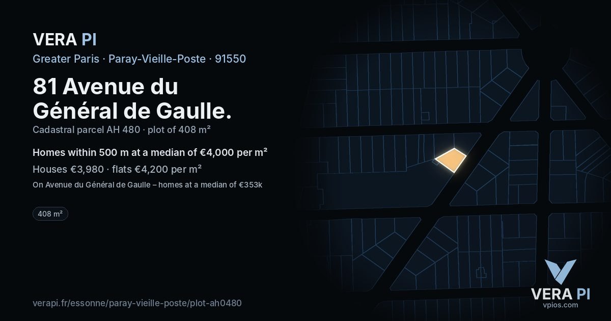 81 Avenue du Général de Gaulle, Paray-Vieille-Poste at night – the plot lit, the parcels around coloured by the prices near them