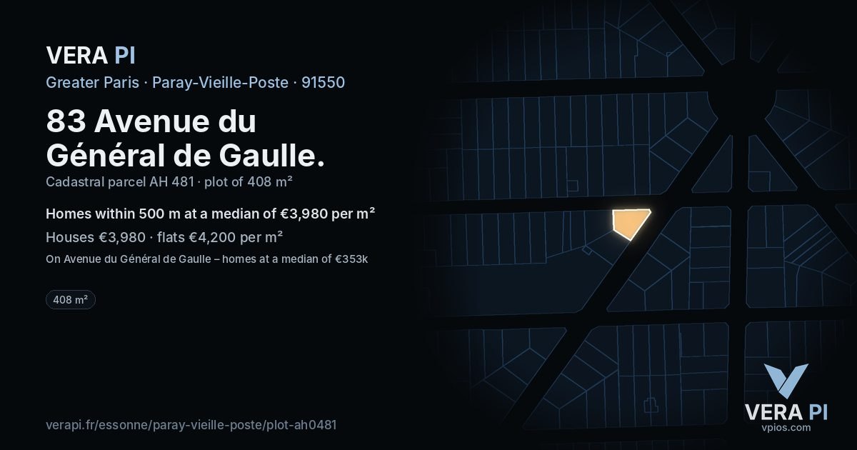 83 Avenue du Général de Gaulle, Paray-Vieille-Poste at night – the plot lit, the parcels around coloured by the prices near them