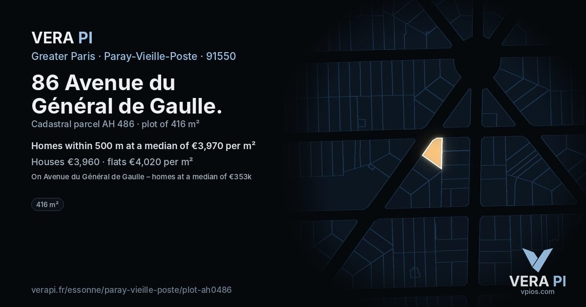 86 Avenue du Général de Gaulle, Paray-Vieille-Poste at night – the plot lit, the parcels around coloured by the prices near them