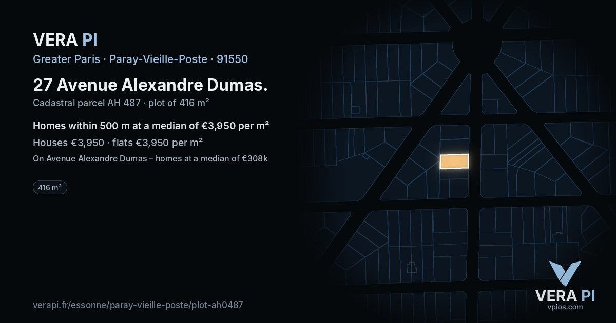 27 Avenue Alexandre Dumas, Paray-Vieille-Poste at night – the plot lit, the parcels around coloured by the prices near them