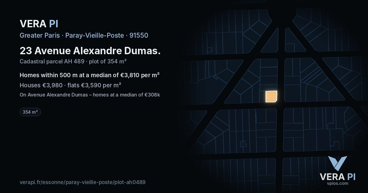 23 Avenue Alexandre Dumas, Paray-Vieille-Poste at night – the plot lit, the parcels around coloured by the prices near them