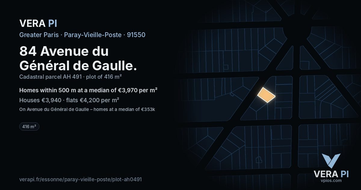 84 Avenue du Général de Gaulle, Paray-Vieille-Poste at night – the plot lit, the parcels around coloured by the prices near them