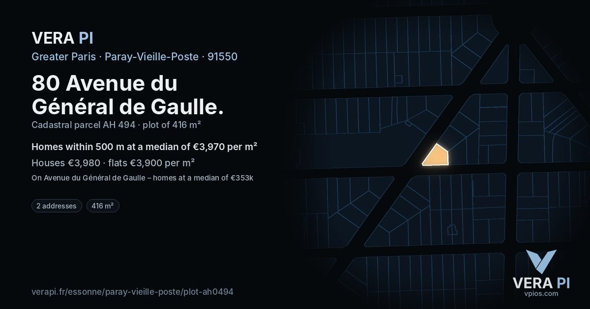 80 Avenue du Général de Gaulle, Paray-Vieille-Poste at night – the plot lit, the parcels around coloured by the prices near them