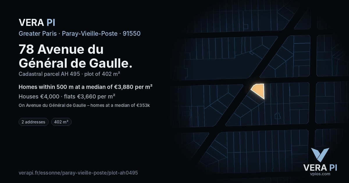 78 Avenue du Général de Gaulle, Paray-Vieille-Poste at night – the plot lit, the parcels around coloured by the prices near them