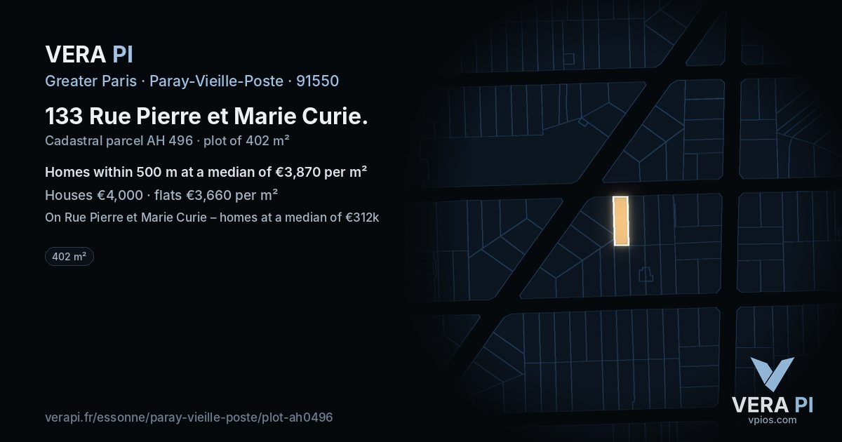 133 Rue Pierre et Marie Curie, Paray-Vieille-Poste at night – the plot lit, the parcels around coloured by the prices near them