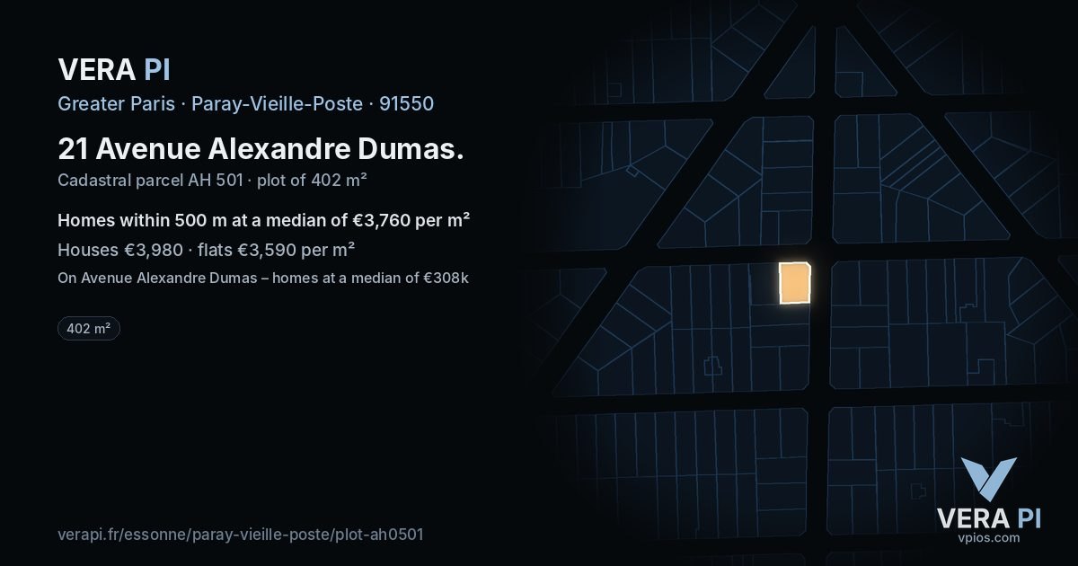 21 Avenue Alexandre Dumas, Paray-Vieille-Poste at night – the plot lit, the parcels around coloured by the prices near them