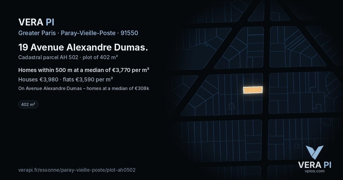 19 Avenue Alexandre Dumas, Paray-Vieille-Poste at night – the plot lit, the parcels around coloured by the prices near them