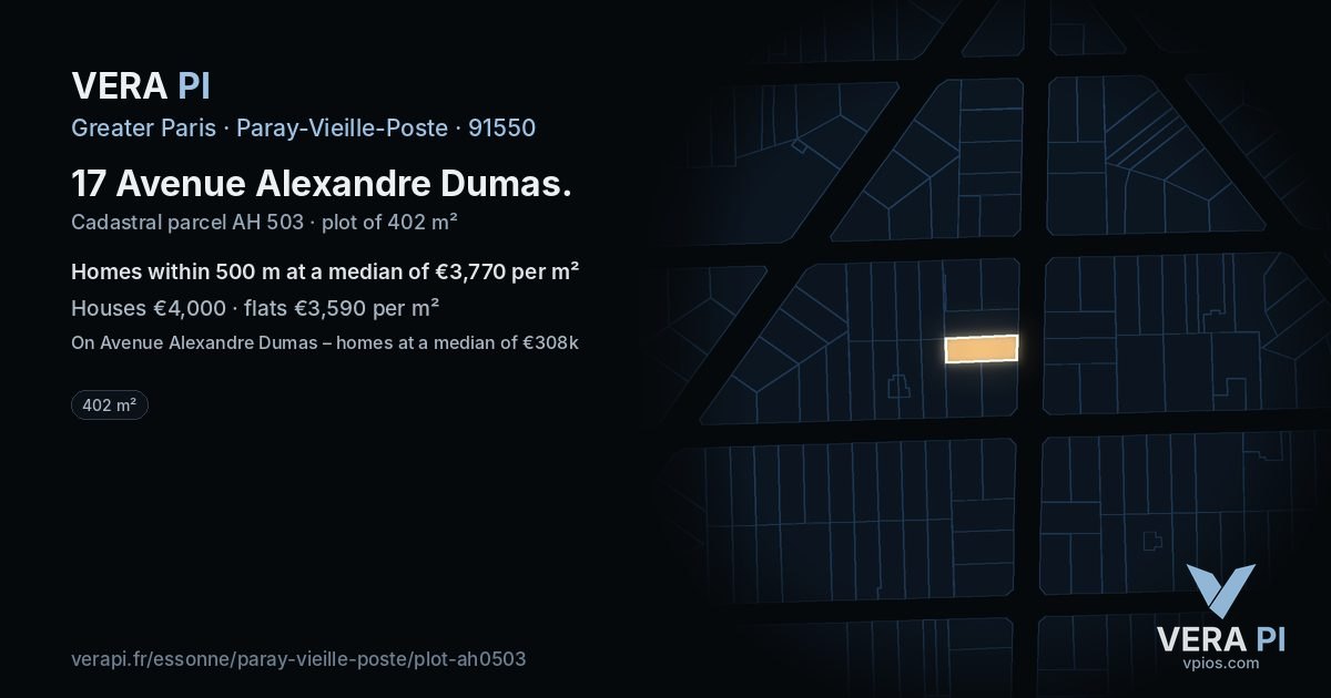 17 Avenue Alexandre Dumas, Paray-Vieille-Poste at night – the plot lit, the parcels around coloured by the prices near them