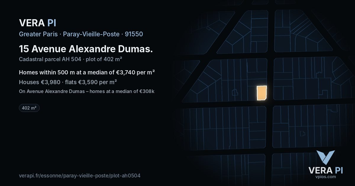 15 Avenue Alexandre Dumas, Paray-Vieille-Poste at night – the plot lit, the parcels around coloured by the prices near them