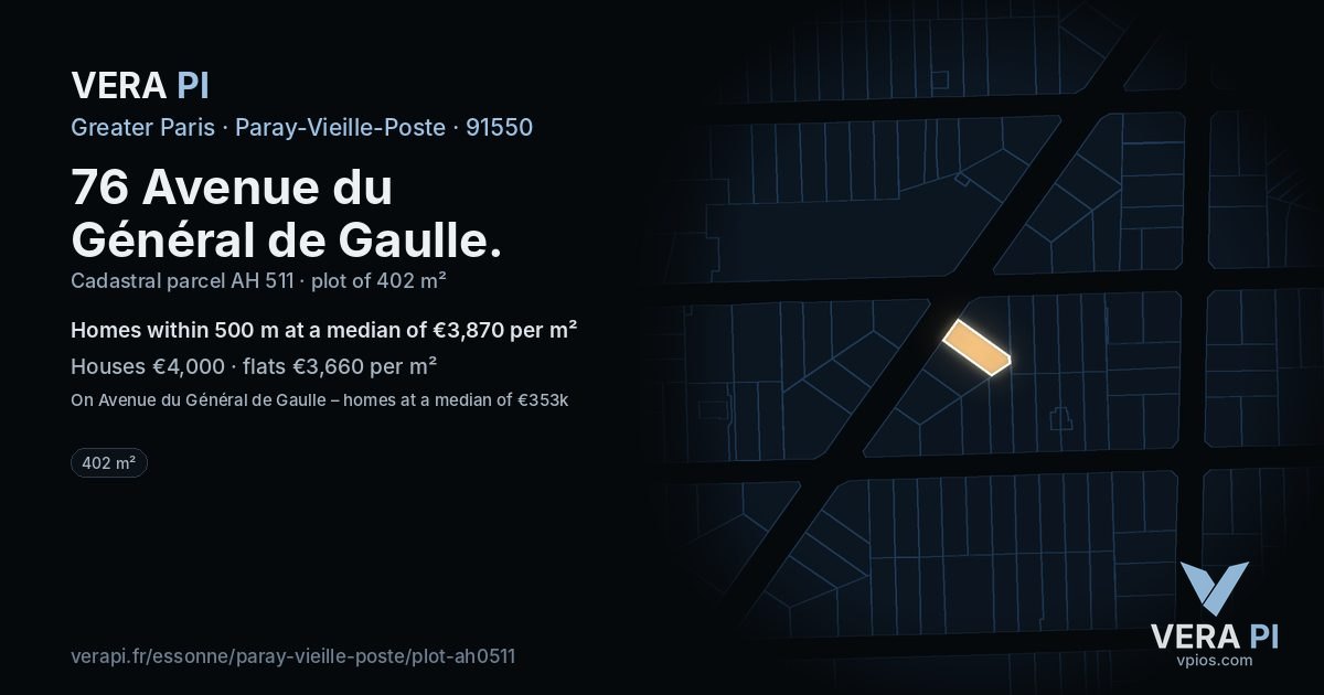 76 Avenue du Général de Gaulle, Paray-Vieille-Poste at night – the plot lit, the parcels around coloured by the prices near them