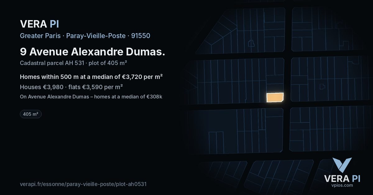 9 Avenue Alexandre Dumas, Paray-Vieille-Poste at night – the plot lit, the parcels around coloured by the prices near them