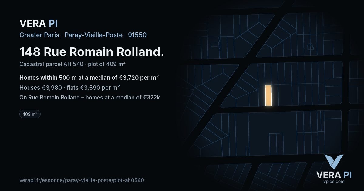 148 Rue Romain Rolland, Paray-Vieille-Poste at night – the plot lit, the parcels around coloured by the prices near them