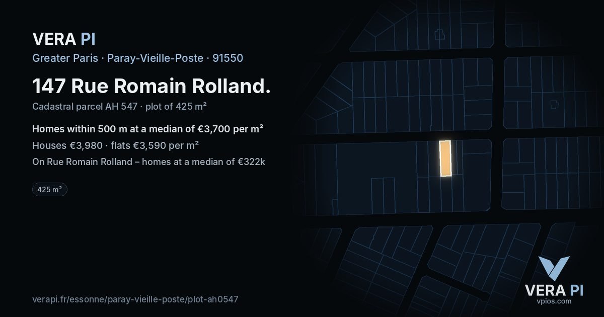 147 Rue Romain Rolland, Paray-Vieille-Poste at night – the plot lit, the parcels around coloured by the prices near them