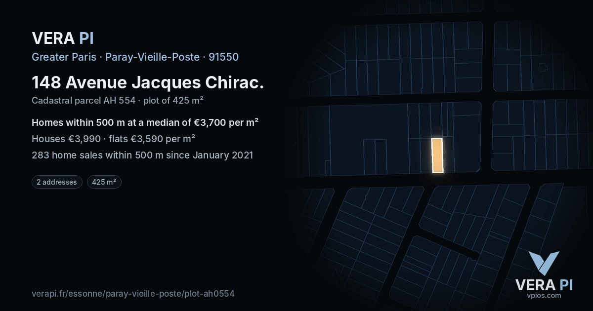 148 Avenue Jacques Chirac, Paray-Vieille-Poste at night – the plot lit, the parcels around coloured by the prices near them