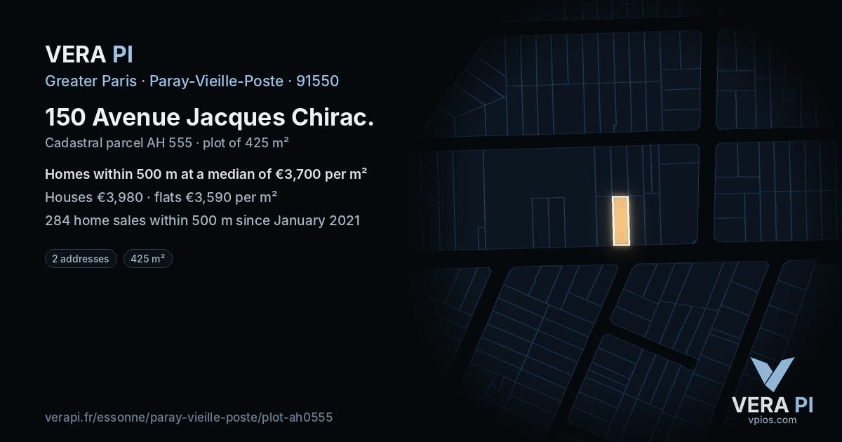 150 Avenue Jacques Chirac, Paray-Vieille-Poste at night – the plot lit, the parcels around coloured by the prices near them