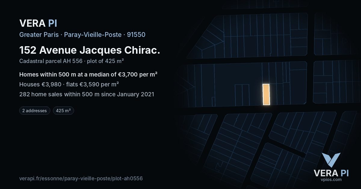 152 Avenue Jacques Chirac, Paray-Vieille-Poste at night – the plot lit, the parcels around coloured by the prices near them