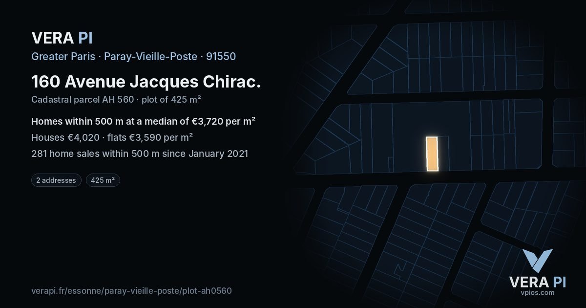 160 Avenue Jacques Chirac, Paray-Vieille-Poste at night – the plot lit, the parcels around coloured by the prices near them