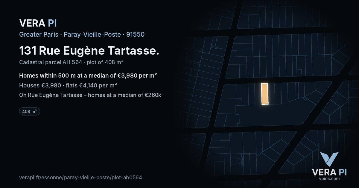 131 Rue Eugène Tartasse, Paray-Vieille-Poste at night – the plot lit, the parcels around coloured by the prices near them