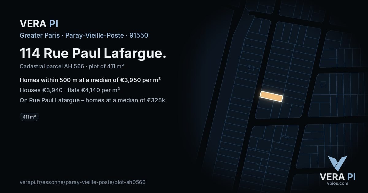 114 Rue Paul Lafargue, Paray-Vieille-Poste at night – the plot lit, the parcels around coloured by the prices near them
