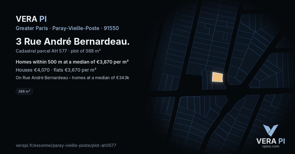 3 Rue André Bernardeau, Paray-Vieille-Poste at night – the plot lit, the parcels around coloured by the prices near them