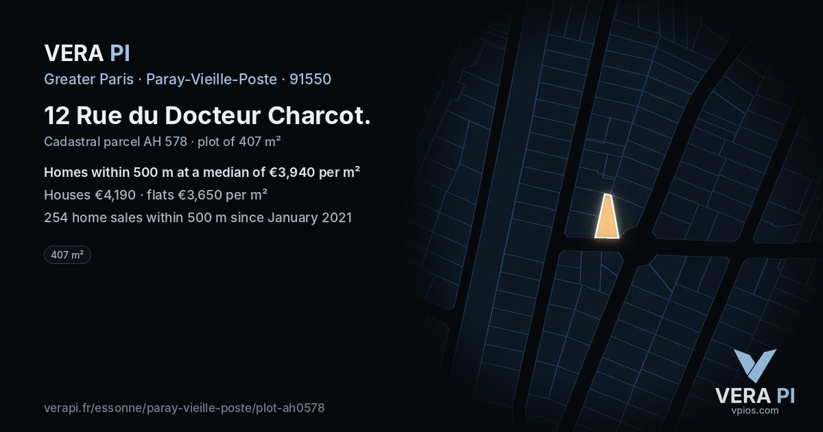 12 Rue du Docteur Charcot, Paray-Vieille-Poste at night – the plot lit, the parcels around coloured by the prices near them