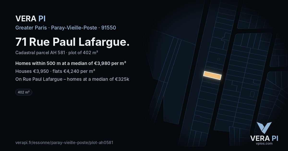 71 Rue Paul Lafargue, Paray-Vieille-Poste at night – the plot lit, the parcels around coloured by the prices near them
