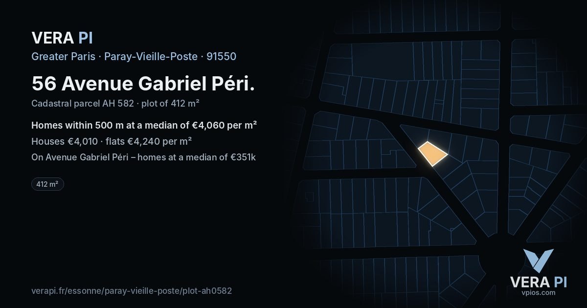56 Avenue Gabriel Péri, Paray-Vieille-Poste at night – the plot lit, the parcels around coloured by the prices near them