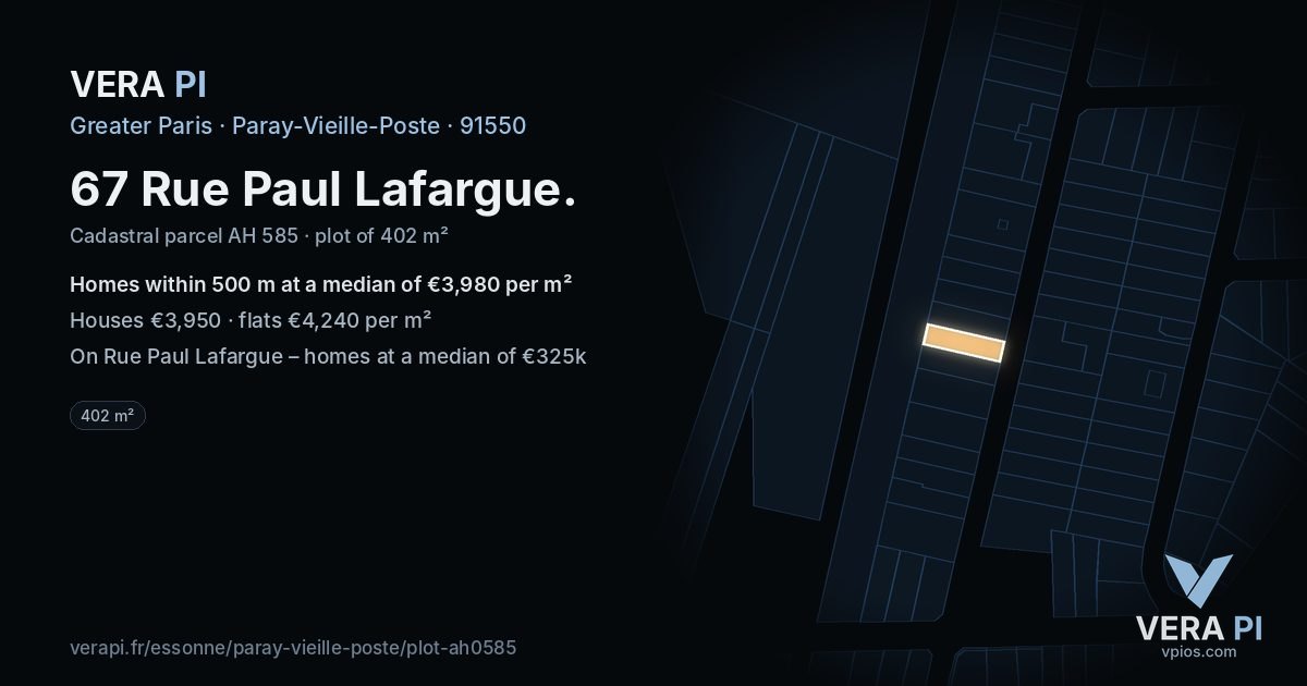 67 Rue Paul Lafargue, Paray-Vieille-Poste at night – the plot lit, the parcels around coloured by the prices near them
