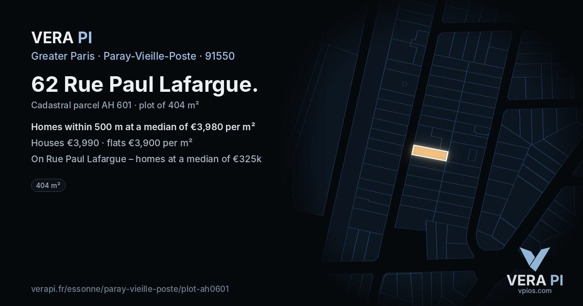 62 Rue Paul Lafargue, Paray-Vieille-Poste at night – the plot lit, the parcels around coloured by the prices near them