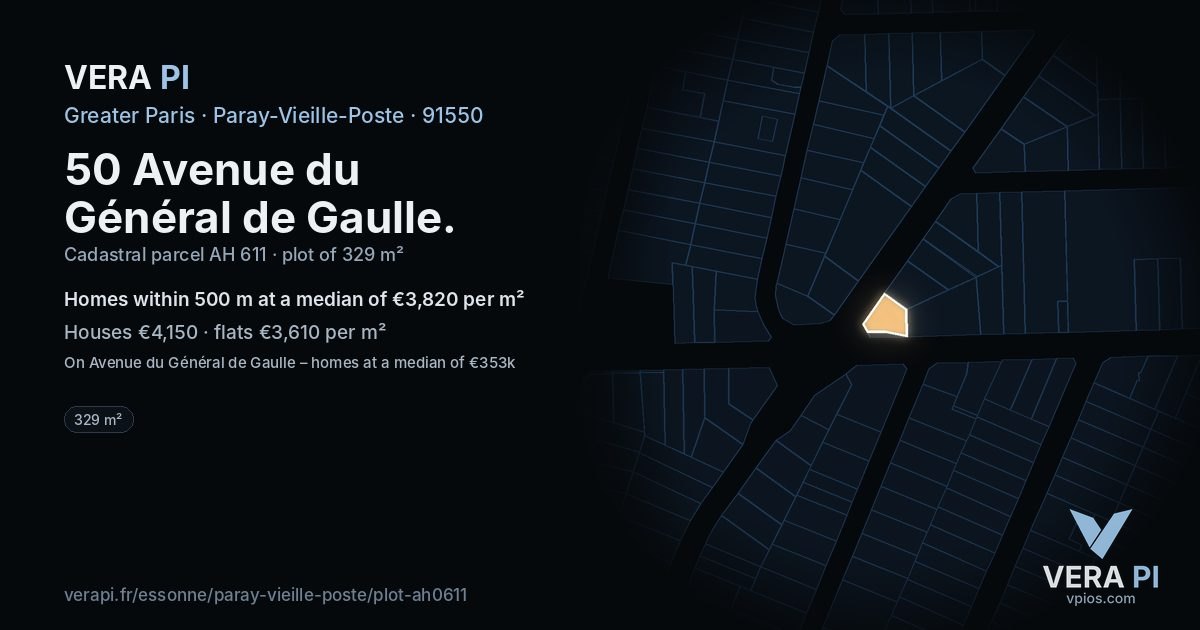 50 Avenue du Général de Gaulle, Paray-Vieille-Poste at night – the plot lit, the parcels around coloured by the prices near them