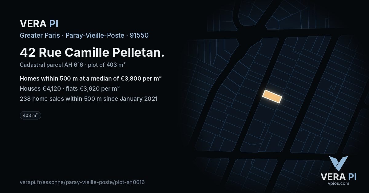 42 Rue Camille Pelletan, Paray-Vieille-Poste at night – the plot lit, the parcels around coloured by the prices near them