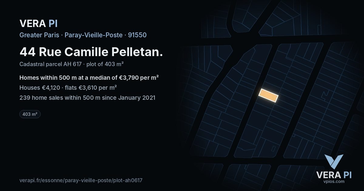 44 Rue Camille Pelletan, Paray-Vieille-Poste at night – the plot lit, the parcels around coloured by the prices near them