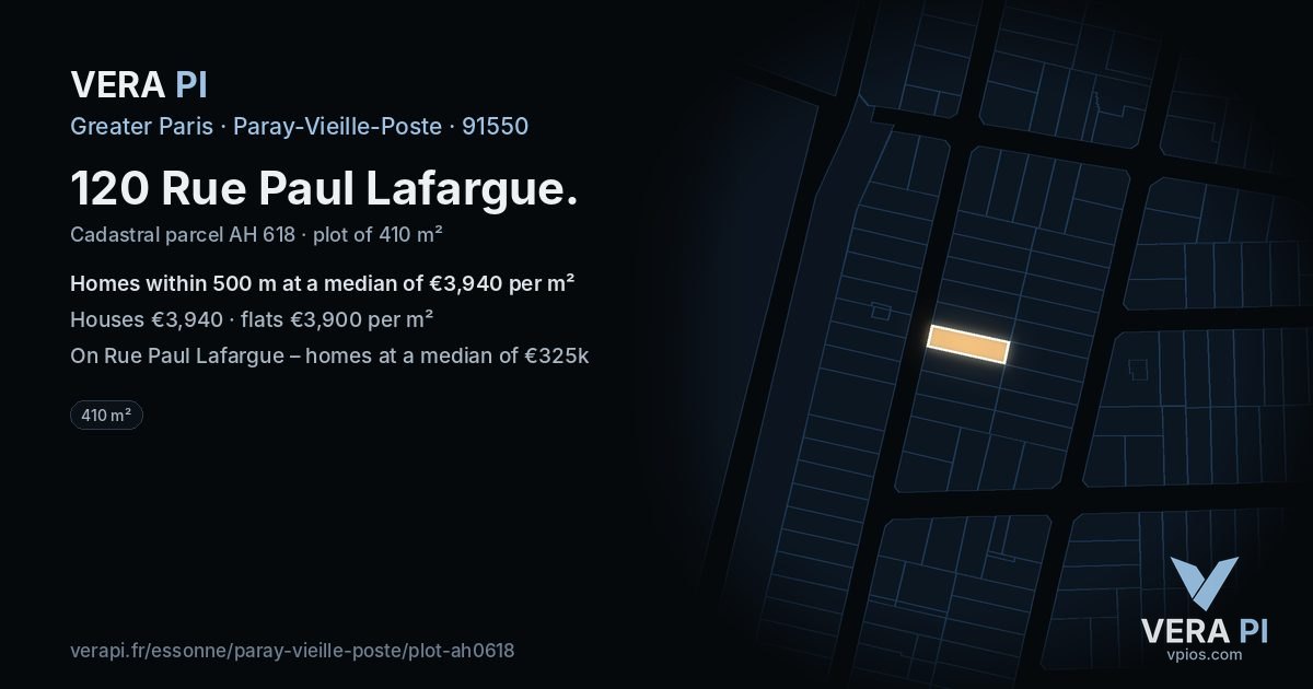 120 Rue Paul Lafargue, Paray-Vieille-Poste at night – the plot lit, the parcels around coloured by the prices near them