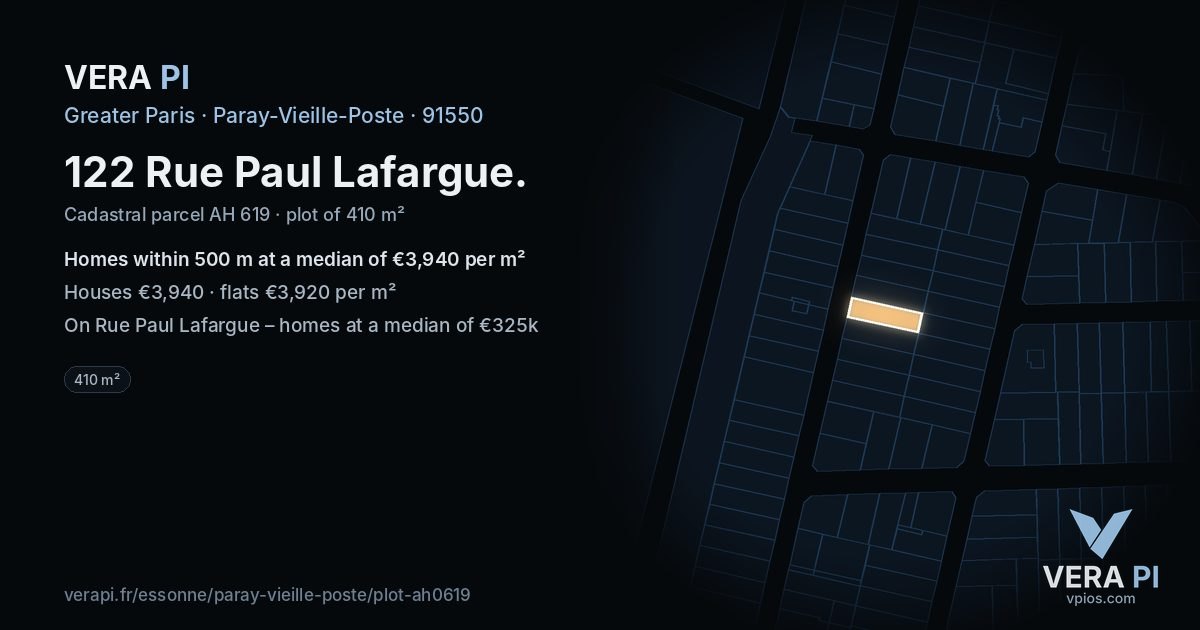 122 Rue Paul Lafargue, Paray-Vieille-Poste at night – the plot lit, the parcels around coloured by the prices near them