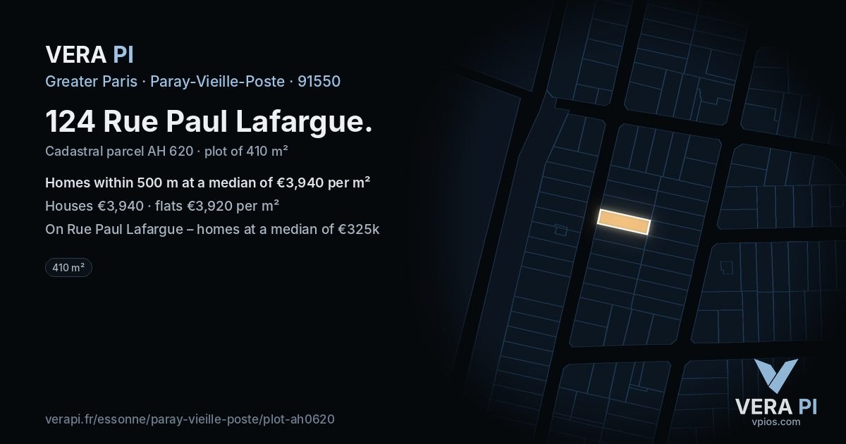 124 Rue Paul Lafargue, Paray-Vieille-Poste at night – the plot lit, the parcels around coloured by the prices near them