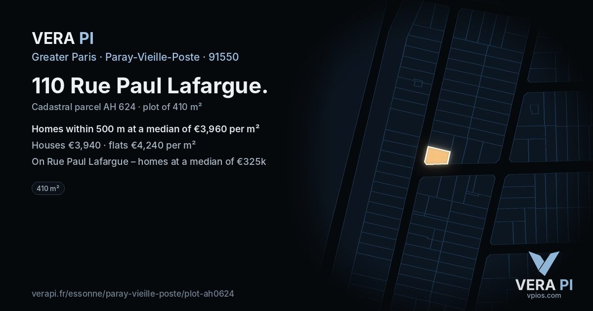 110 Rue Paul Lafargue, Paray-Vieille-Poste at night – the plot lit, the parcels around coloured by the prices near them