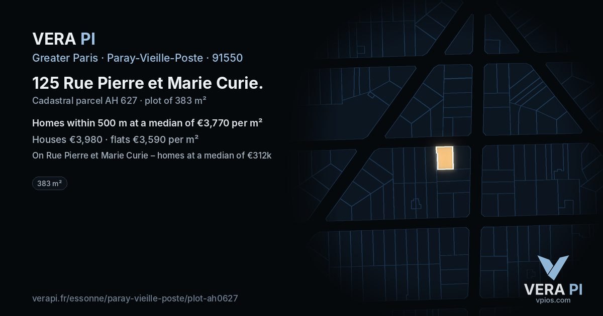 125 Rue Pierre et Marie Curie, Paray-Vieille-Poste at night – the plot lit, the parcels around coloured by the prices near them