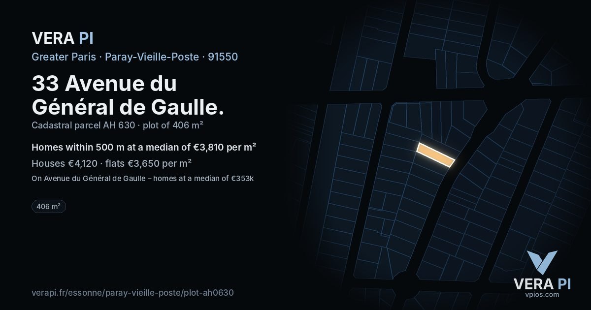 33 Avenue du Général de Gaulle, Paray-Vieille-Poste at night – the plot lit, the parcels around coloured by the prices near them