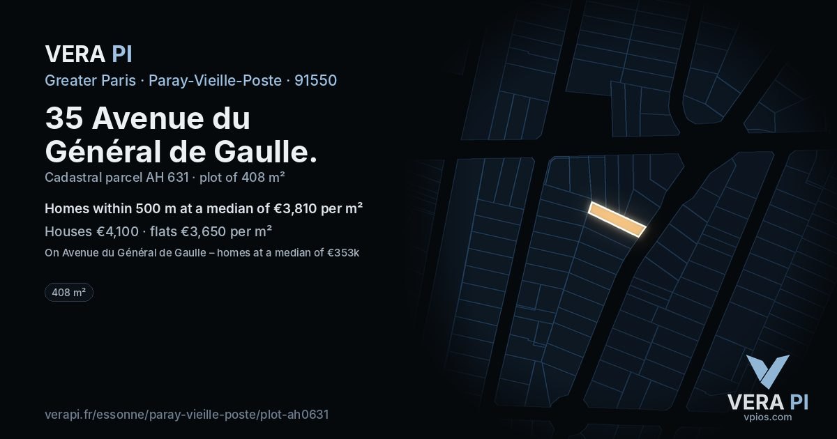 35 Avenue du Général de Gaulle, Paray-Vieille-Poste at night – the plot lit, the parcels around coloured by the prices near them